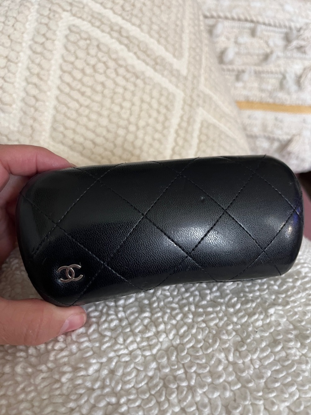 CHANEL Black Quilted Leather Glasses Case with Silver CC Accent - Picture 5 of 5